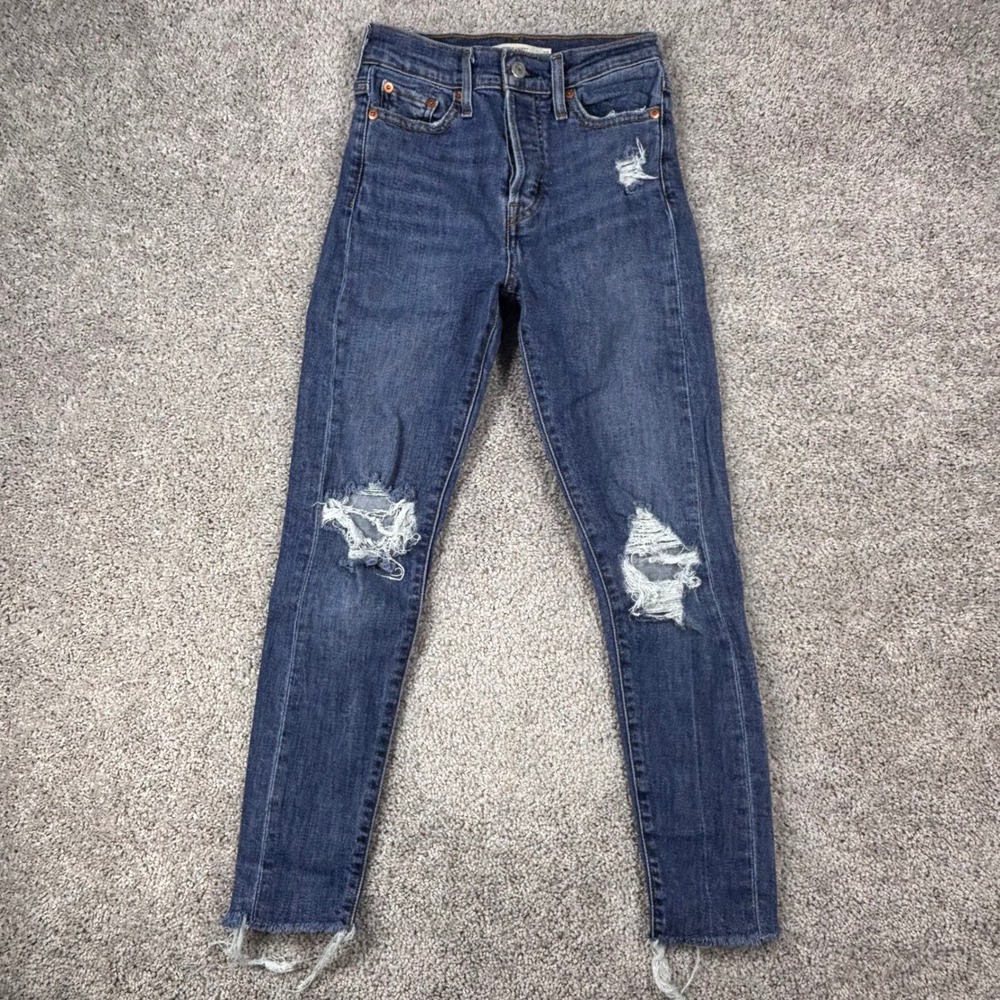 Levis Wedgie Skinny High Rise Distressed Jeans Blue Medium Wash 25 52305-0019